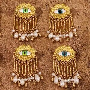 Anthropologie Maison Blue Evil Eye Protection Pearl Dangle Earrings